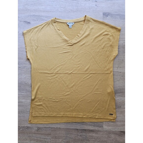 Orvis Tops - Orvis Shirt Womens Small Mustard Yellow Cap Short Sleeve V-Neck